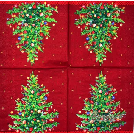 Serwetka do decoupage choinka na czerwonym tle 33x33 IHR Unikat